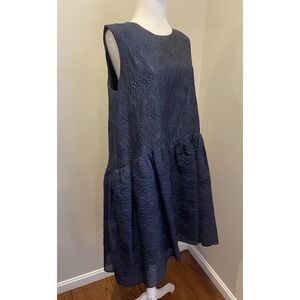Co Collection Dress L Navy Floral Oversize Runway Holiday Drop-waist Silk  Artsy